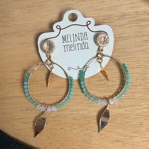 Melinda Melinda Gold Hoop Earrings with Aqua and Pale Pink Beads